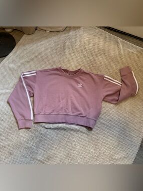 adidas Girls' Dusty Rose Crew Sweatshirt with White Stripes